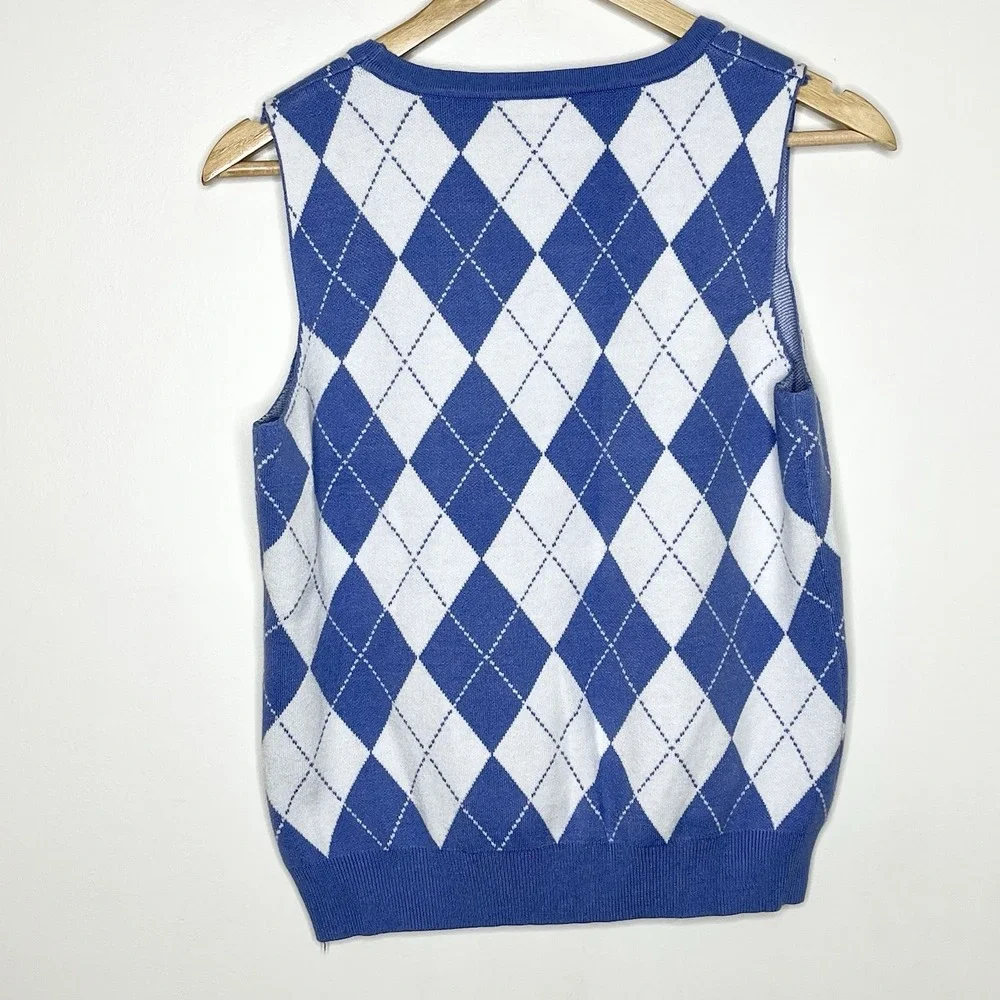 Sioni Argyle Sleeveless Sweater Blue Womens M Vest Preppy Academia Tenniscore